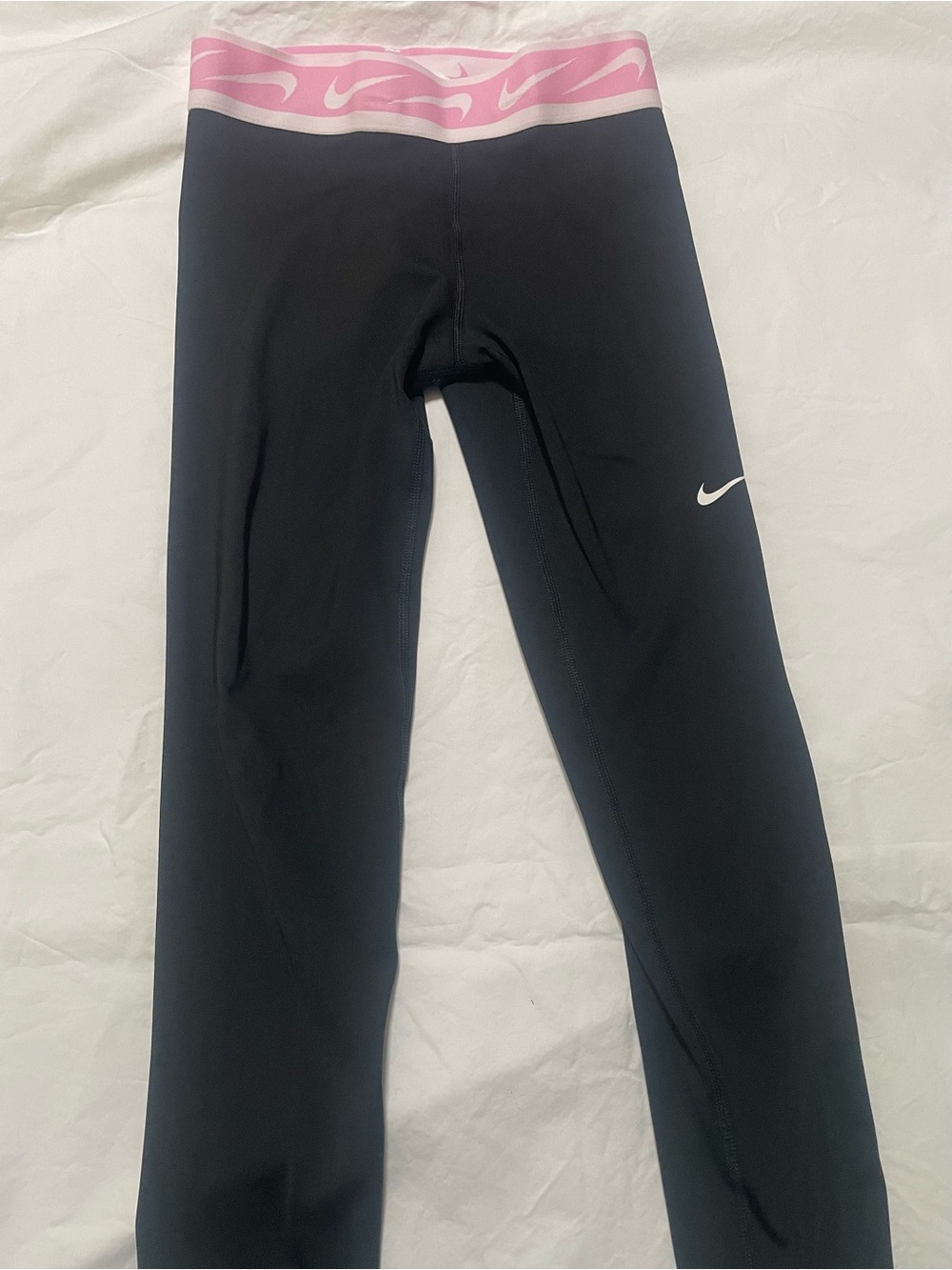 Nike Girls Black Leggings with Pink Patterned Waistband